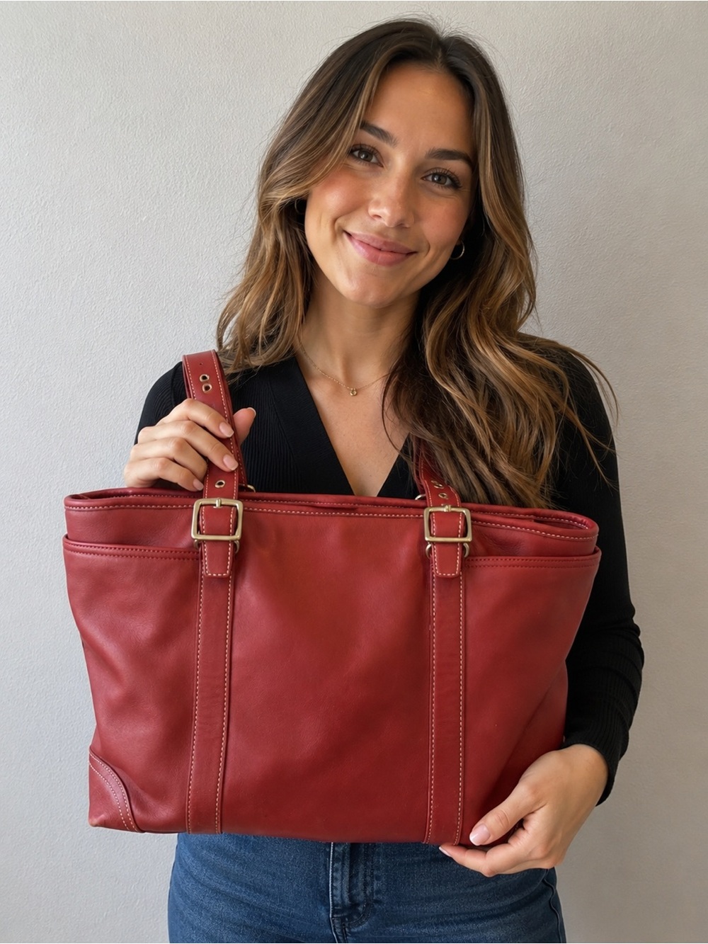 Vintage COACH Hampton Purse Tote Bag Red A06S-6460